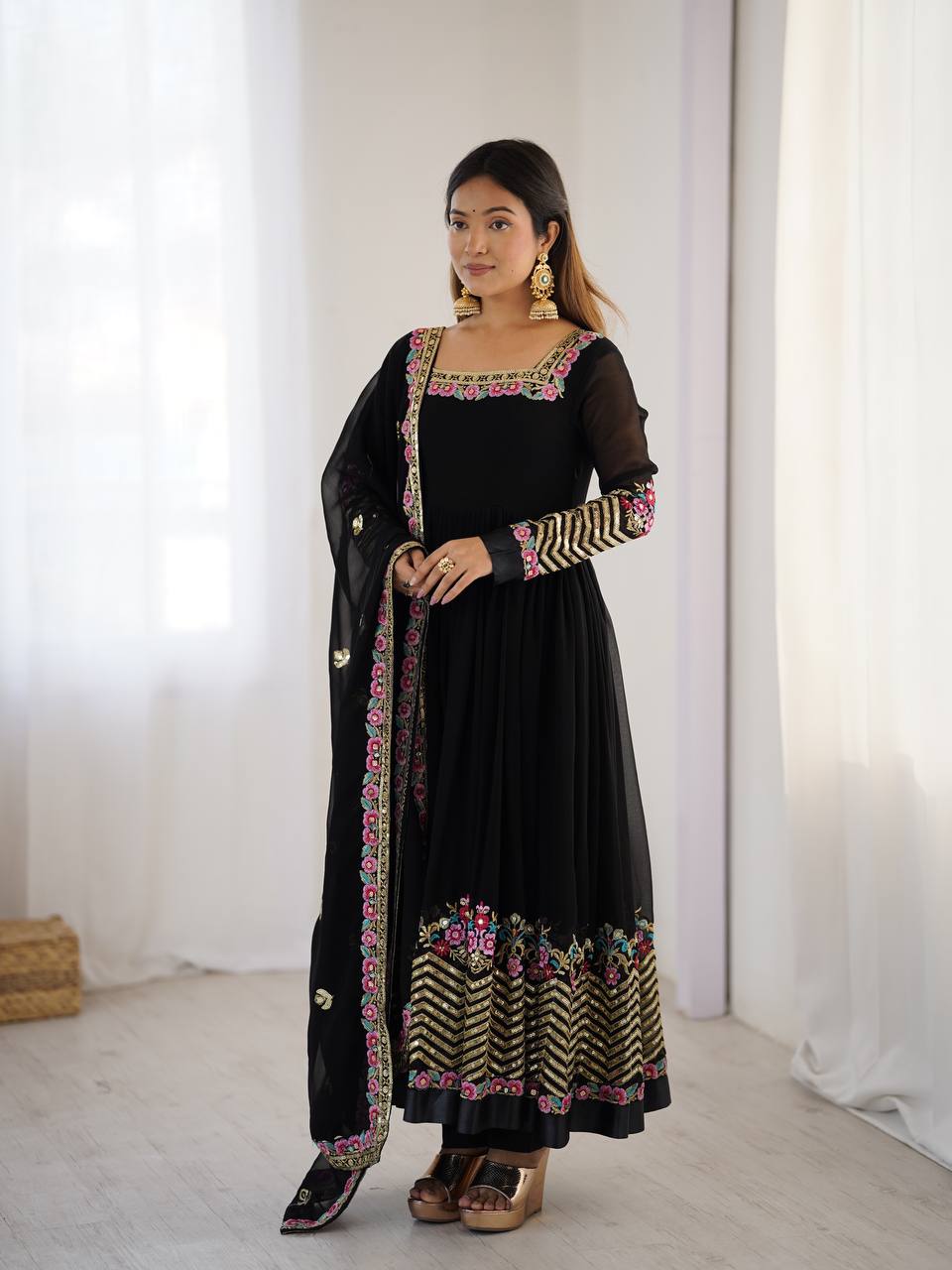 π Elegant Embroidered Sequence Designer Anarkali Three Piece Set β Festive & Party Ready π«
